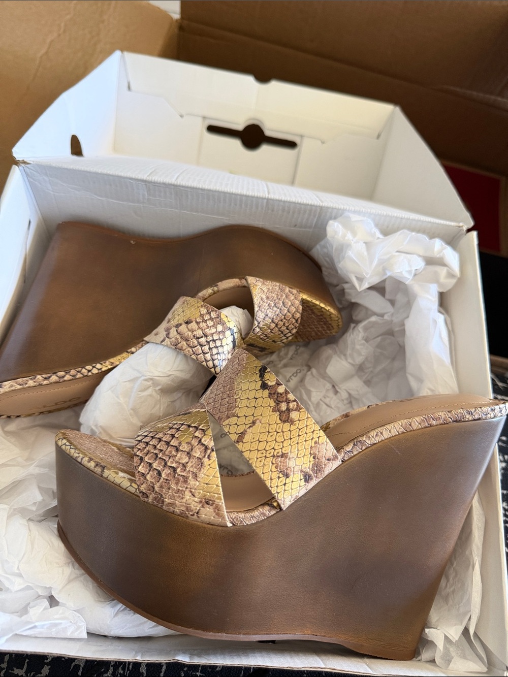 Also Platform Wedge Sandals with Snake-Print Straps